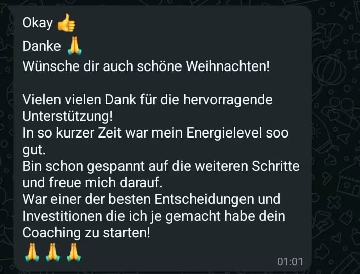 WhatsApp-Nachricht eines Teilnehmers, dessen Energielevel schnell gestiegen ist