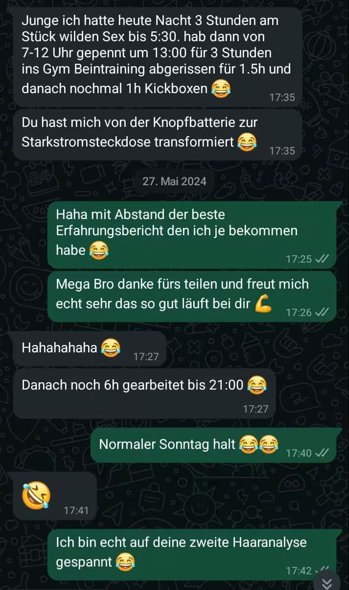 WhatsApp-Nachricht eines Teilnehmers über mehr Energie und weniger Beschwerden